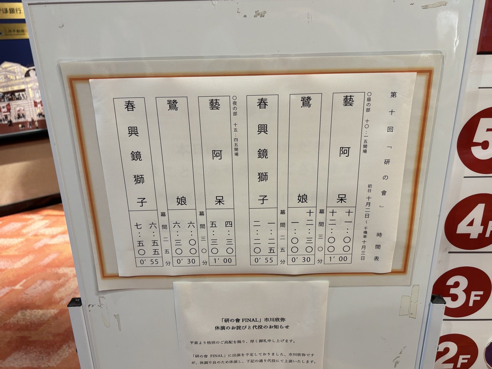 研の會FINALの上演時間の掲示